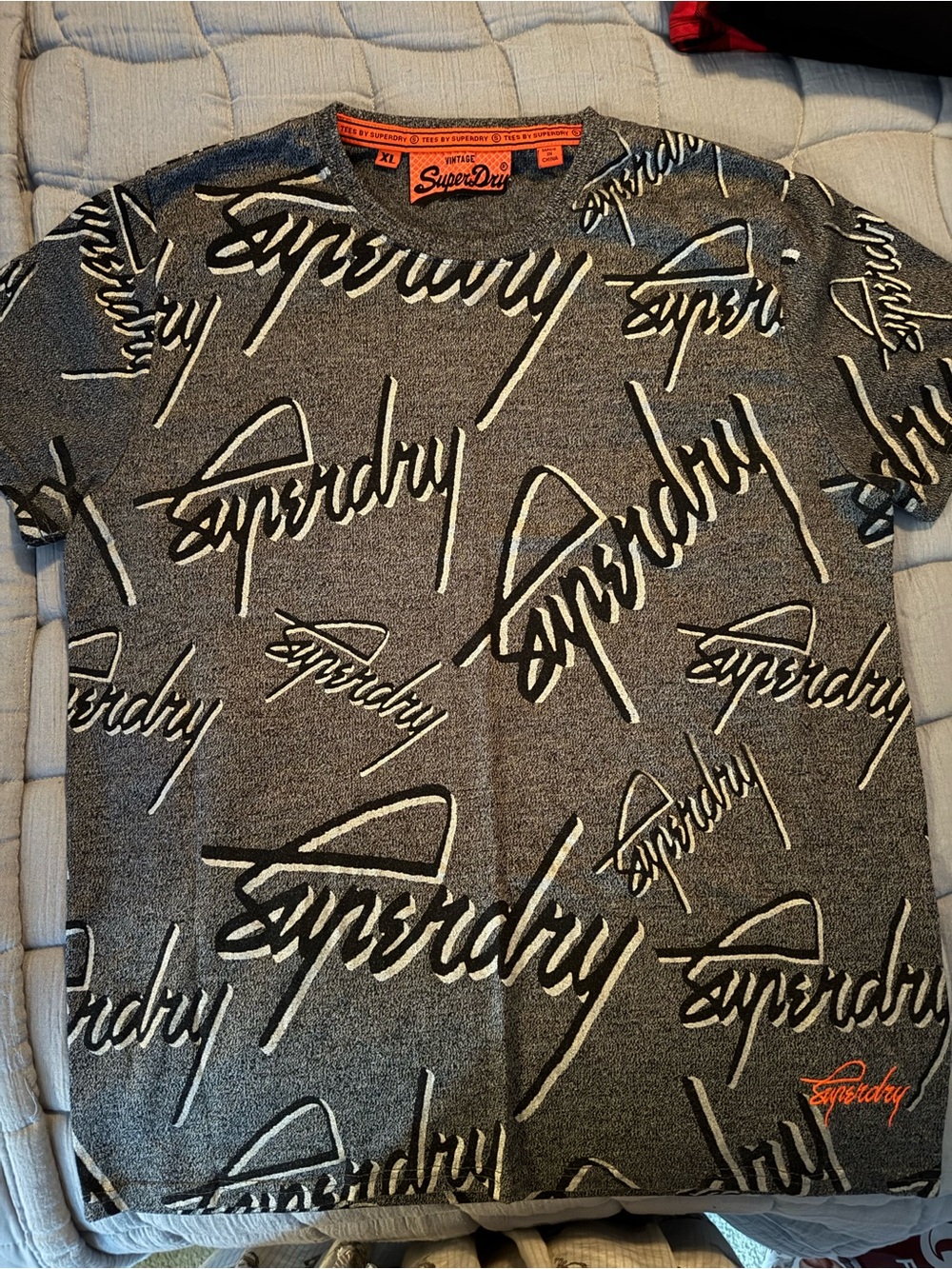 Superdry Men’s Black and Gray All-Over Script Logo Tee